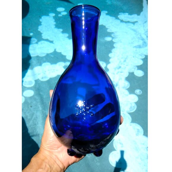 Beautiful Vitbot "Fruit of Life" Cobalt Blue Lead Free Glass Carafe Jug - Picture 3 of 10